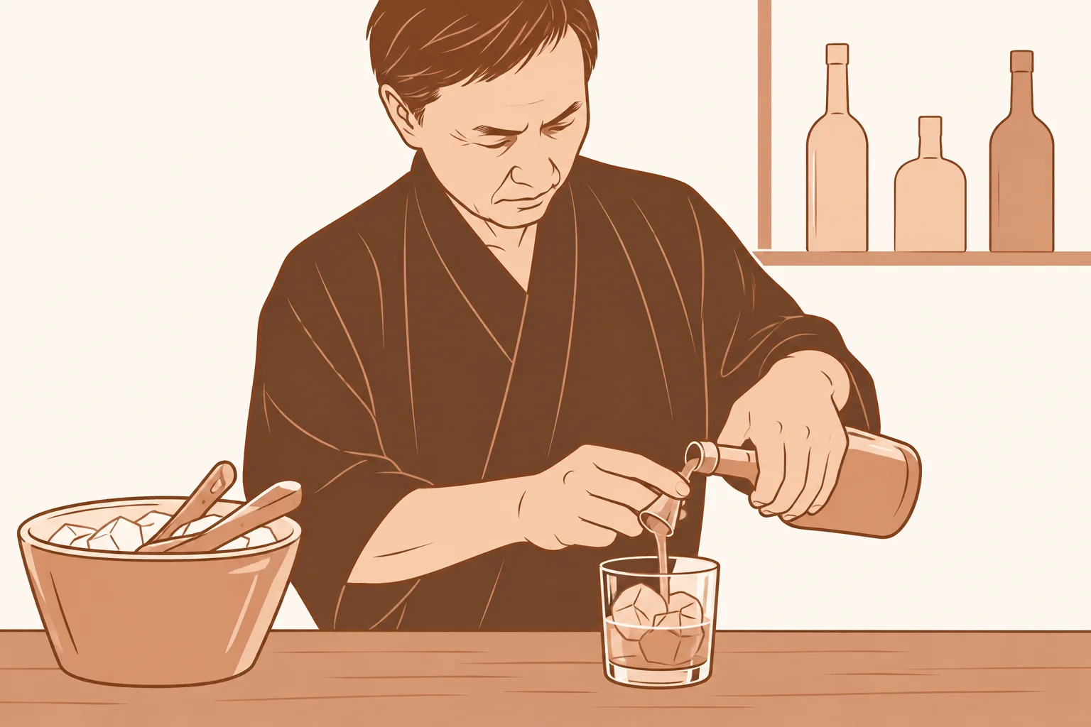 Stylized illustration: bartender photograph